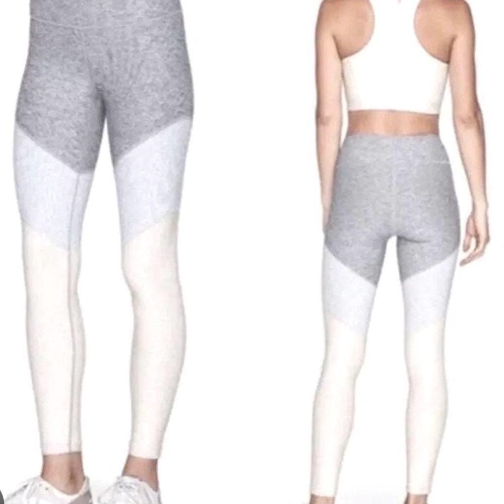OUTDOOR VOICES 7/8 GRAY LT GRAY BEIGEY WHITE TRI-TONE LEGGINGS S